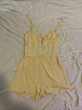 Delicate Light Yellow Lace-Trim Chemise Romper